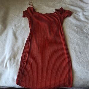 Love J Red Ribbed Midi Dress